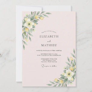 Invitation Couronne de mariage aux feuilles jaunes rosées
