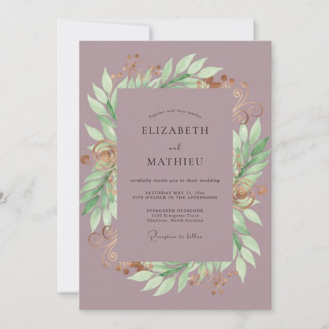 Invitation Couronne de Mariage aux Feuilles Mauves (Devant)