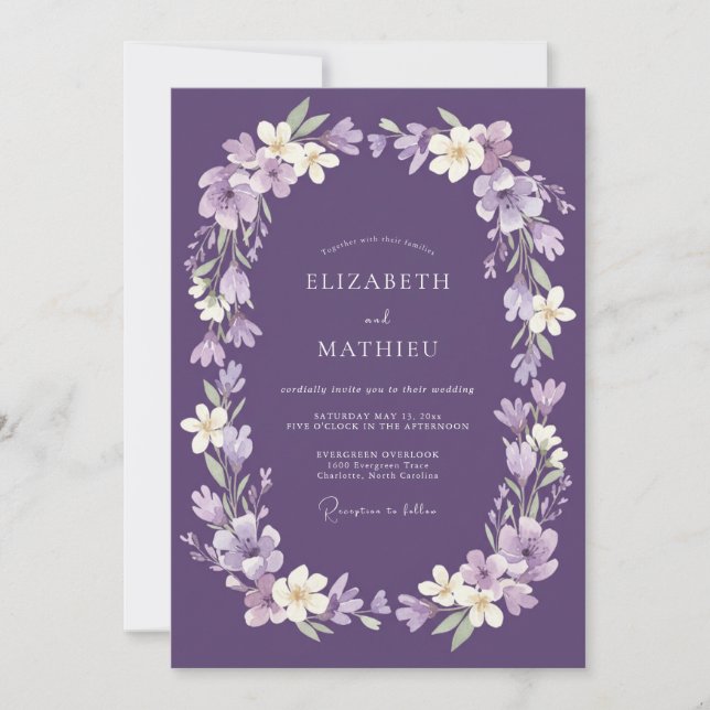 Invitation Couronne de Mariage aux Fleurs de Lilas (Devant)