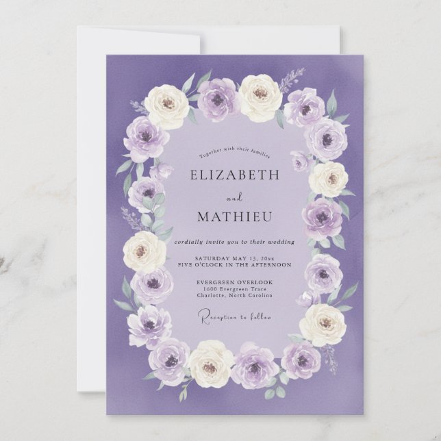 Invitation Couronne de mariage aux fleurs de lilas (Devant)