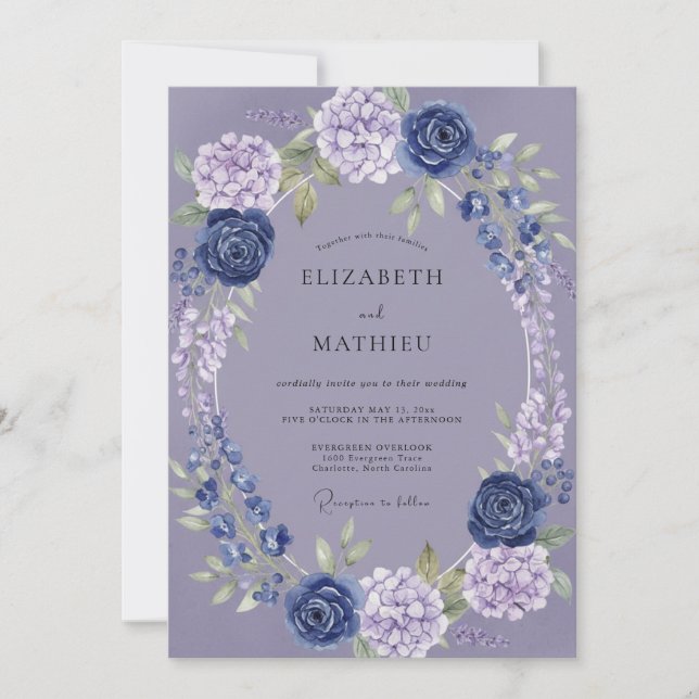 Invitation Couronne de mariage aux Hydrangeas Pervenche (Devant)