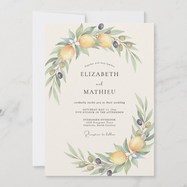 Invitation Couronne de mariage aux olives et agrumes (Devant)