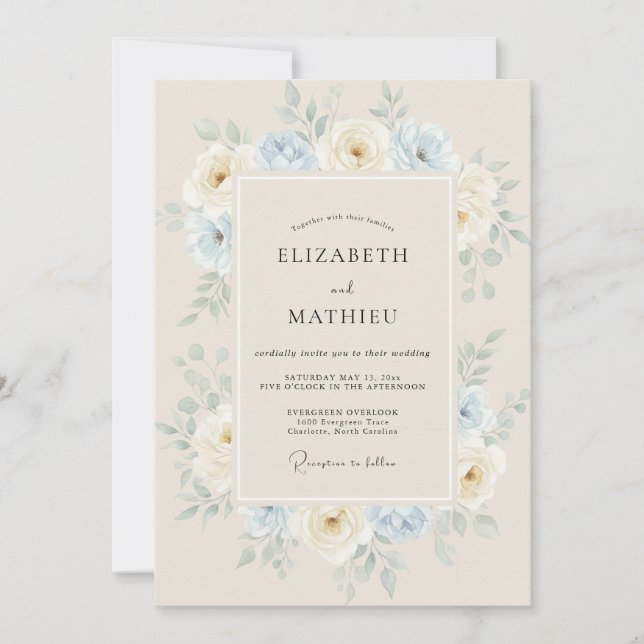 Invitation Couronne de mariage aux pétales d'ivoire (Devant)