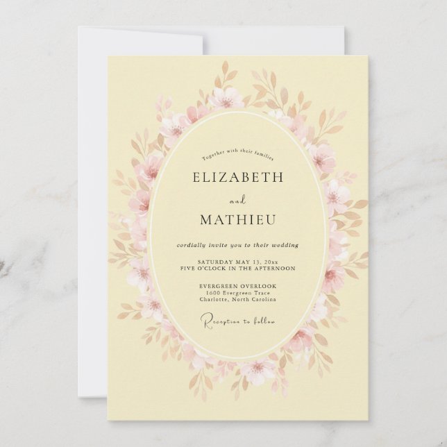 Invitation Couronne de mariage aux pétales rose pâle (Devant)