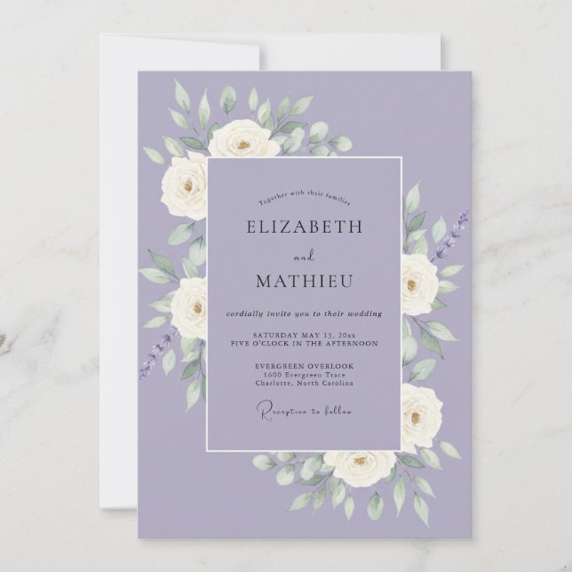 Invitation Couronne de mariage aux pivoines de pervenche (Devant)