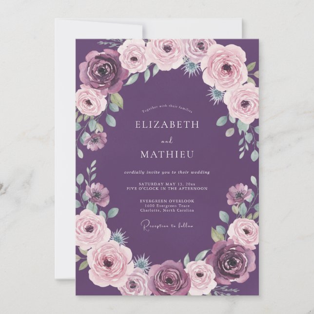 Invitation Couronne de mariage aux ranunculus plum (Devant)