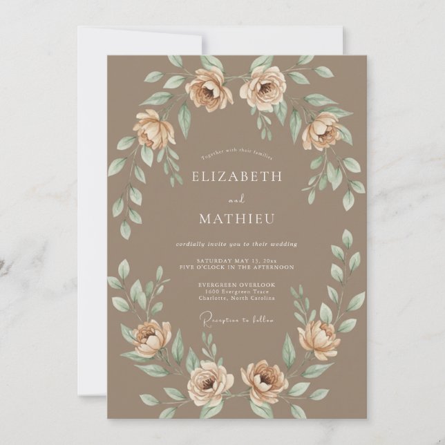 Invitation Couronne de mariage aux ranunculus taupe (Devant)