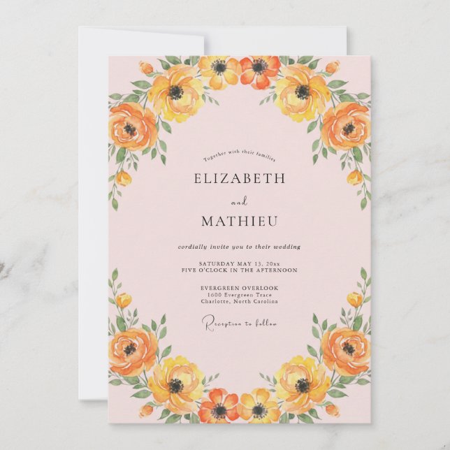 Invitation Couronne de mariage aux renoncules abricot (Devant)