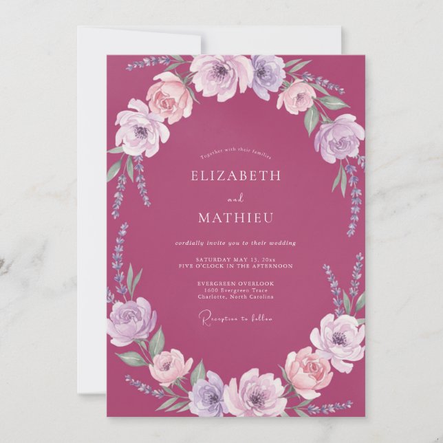 Invitation Couronne de mariage aux renoncules magenta (Devant)