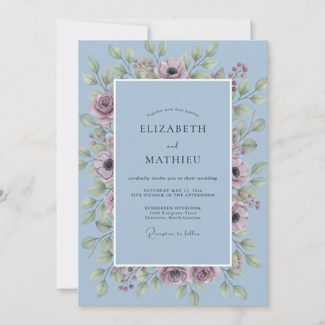Invitation Couronne de mariage aux tons de prune et de perven (Devant)
