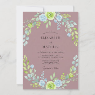 Invitation Couronne de mariage azur mauve poussiéreux
