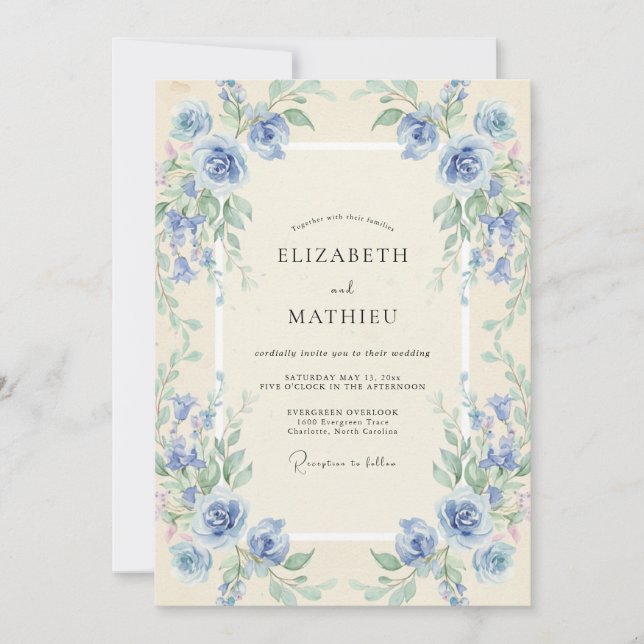 Invitation Couronne de mariage Azur Periwinkle (Devant)