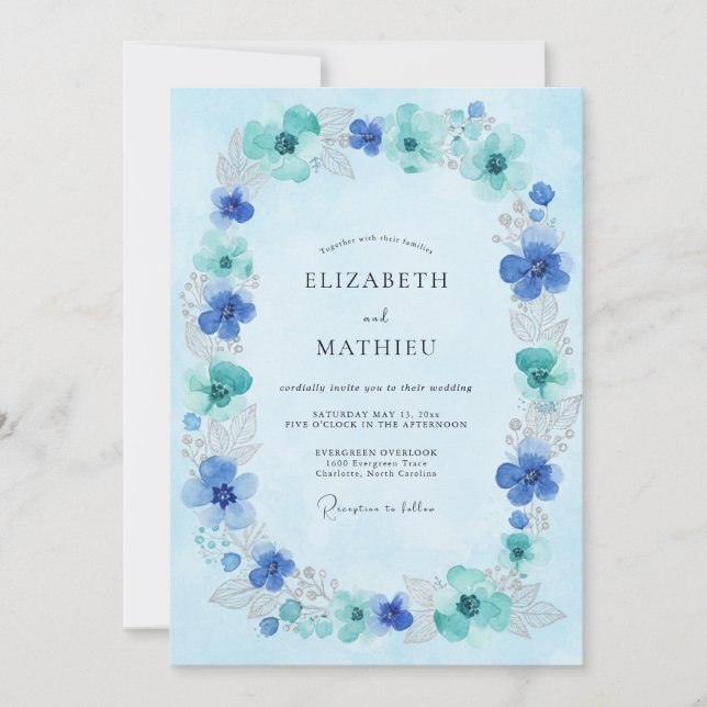 Invitation Couronne de mariage Azure Aqua (Devant)