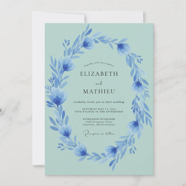 Invitation Couronne de mariage Azure Bleuet (Devant)