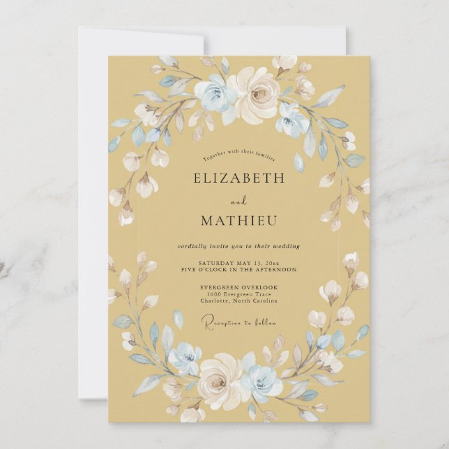 Invitation Couronne de mariage Azure Doré (Devant)