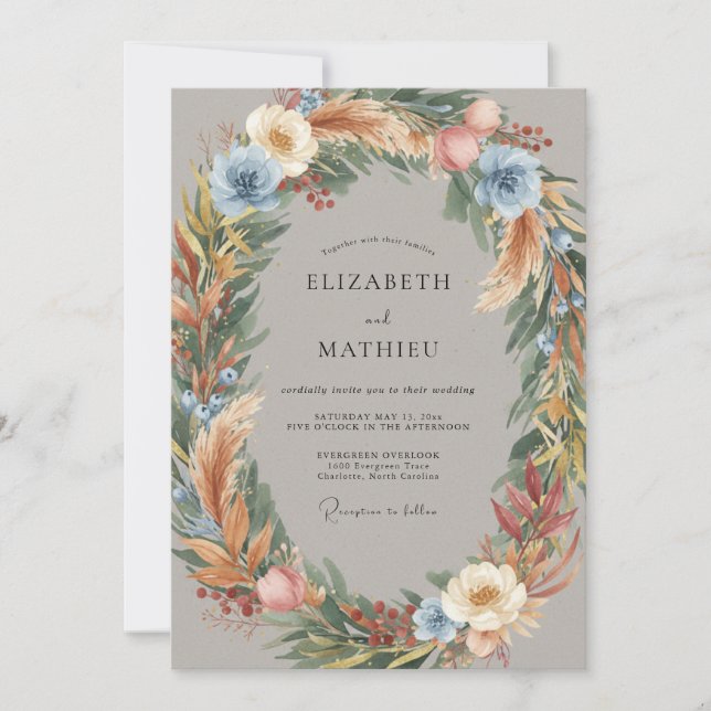 Invitation Couronne de mariage Azure Pampas (Devant)