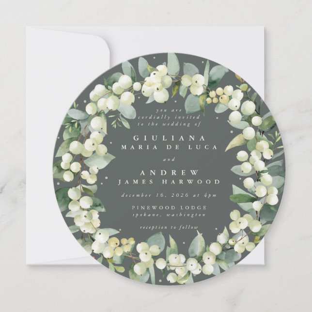 Invitation Couronne de mariage Baies de neige + Eucalyptus Ro (Devant)
