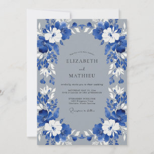 Invitation Couronne de mariage blanc cobalt