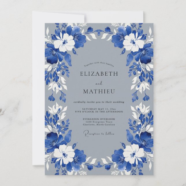 Invitation Couronne de mariage blanc cobalt (Devant)