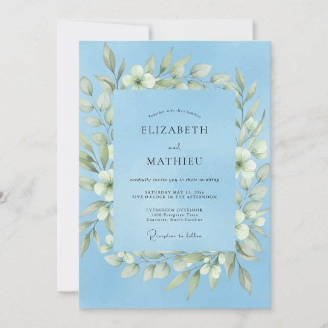Invitation Couronne de mariage blanc Pervenche (Devant)