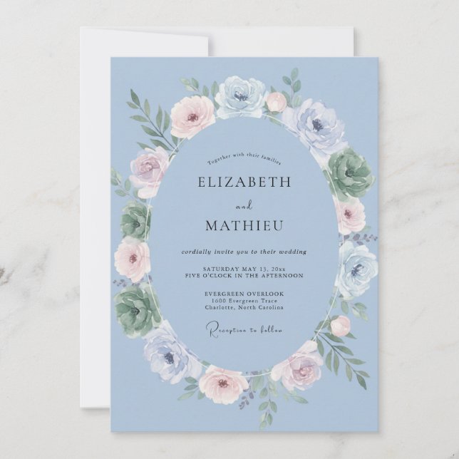 Invitation Couronne de mariage bleu acier (Devant)