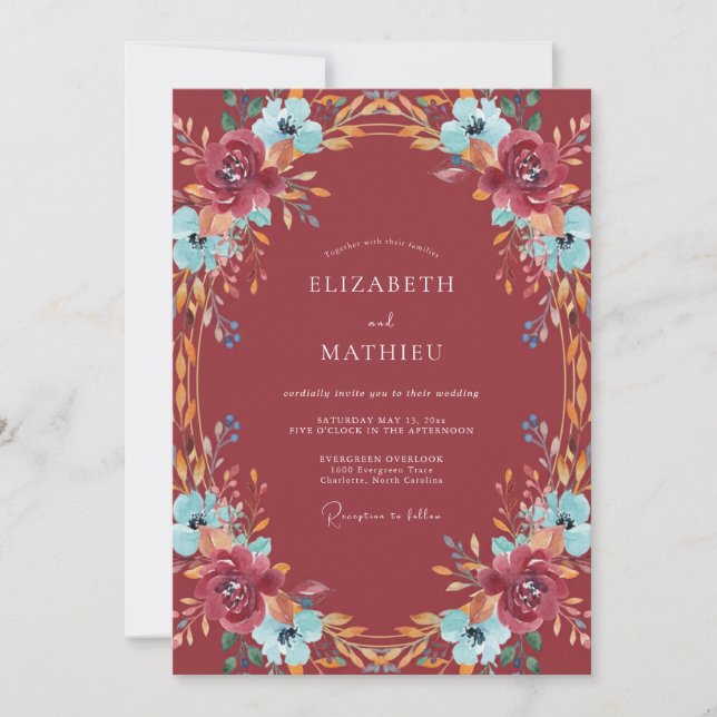 Invitation Couronne de mariage bleu barbeau de Bourgogne (Devant)
