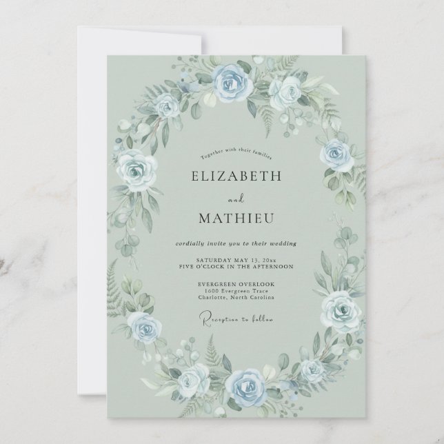 Invitation Couronne de mariage Bleuet en Poudre (Devant)