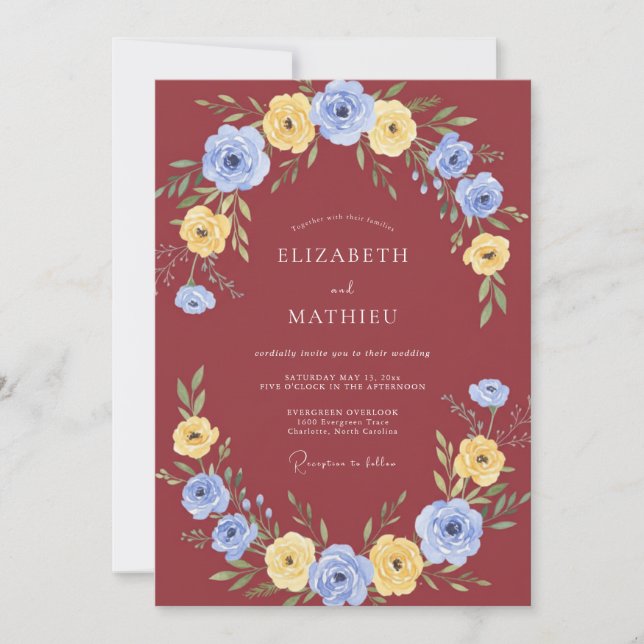 Invitation Couronne de mariage bleuets rouille (Devant)