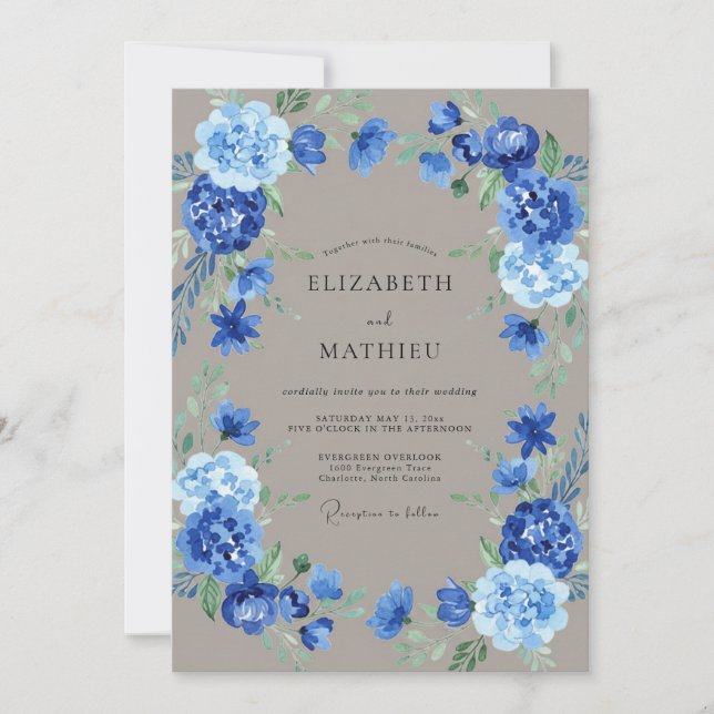 Invitation Couronne de mariage Blue Bloom (Devant)