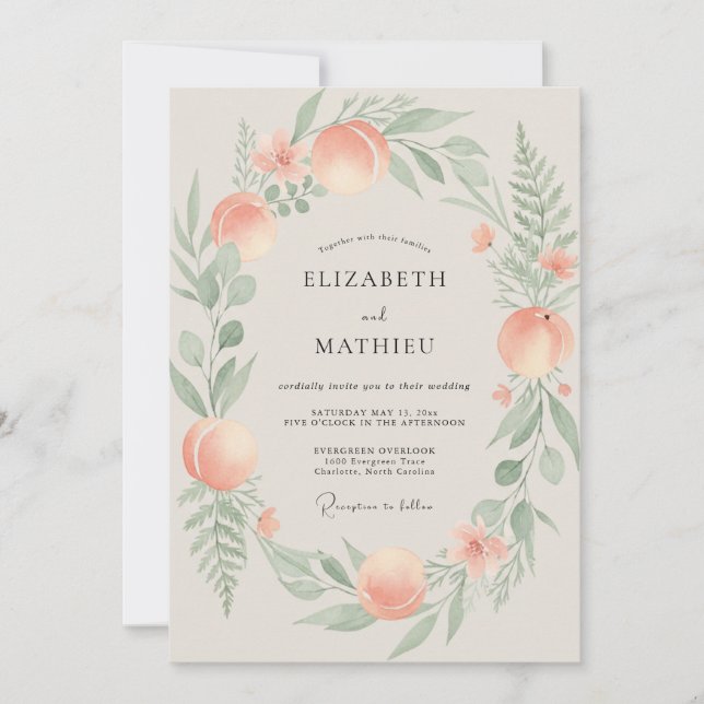Invitation Couronne de mariage Blush Peach Celadon (Devant)