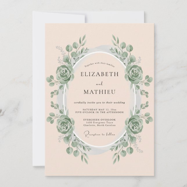 Invitation Couronne de mariage Blush Seafoam (Devant)