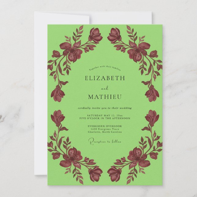 Invitation Couronne de mariage bordeaux Chartreuse (Devant)