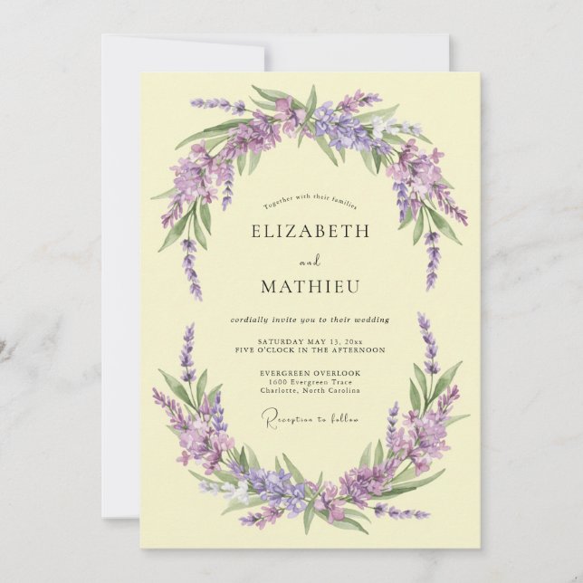 Invitation Couronne de mariage botanique à la lavande (Devant)