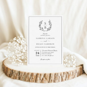 Invitation Couronne de mariage botanique à monogramme élégant