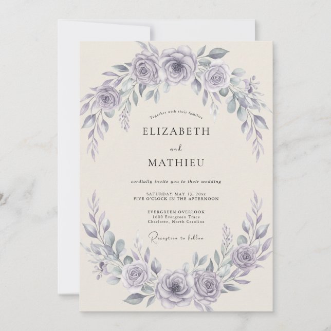 Invitation Couronne de mariage botanique Améthyste (Devant)