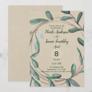 Invitation Couronne de mariage botanique aux feuilles Kraft r