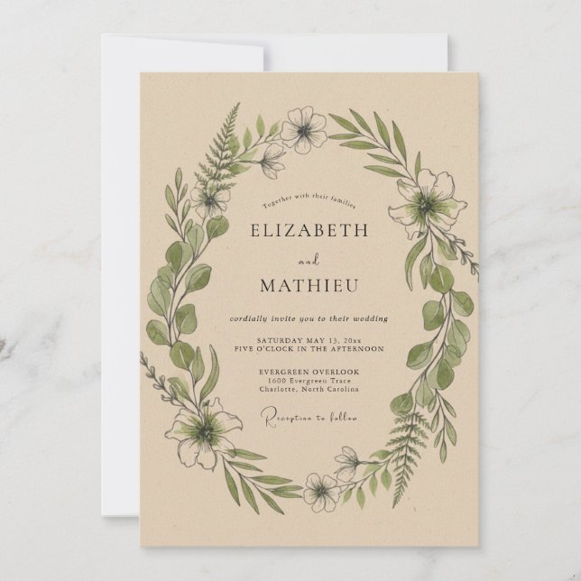 Invitation Couronne de mariage botanique de verdure (Devant)