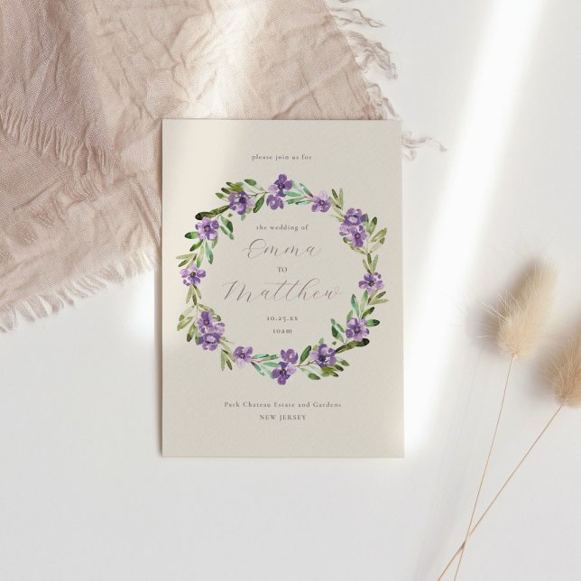Invitation Couronne de mariage botanique lavande violet (Créateur téléchargé)