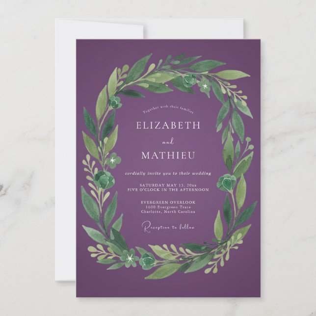 Invitation Couronne de mariage botanique prune (Devant)