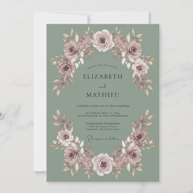 Invitation Couronne de mariage botanique Rose Poussiéreuse (Devant)