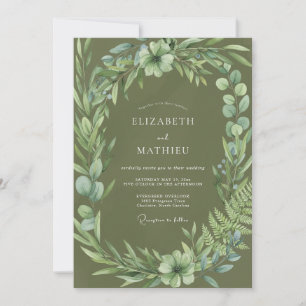 Invitation Couronne de mariage botanique vert olive