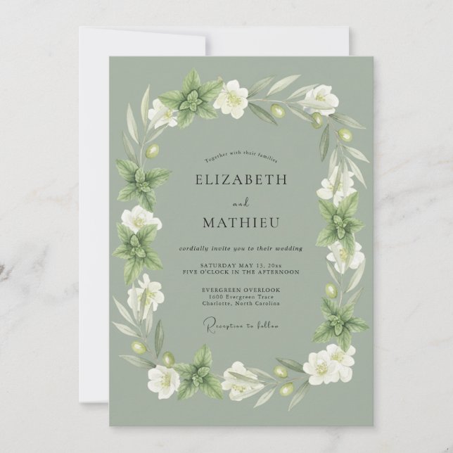 Invitation Couronne de mariage botanique vert sauge (Devant)
