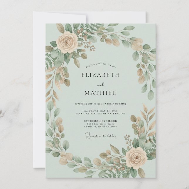 Invitation Couronne de mariage botanique vert sauge (Devant)