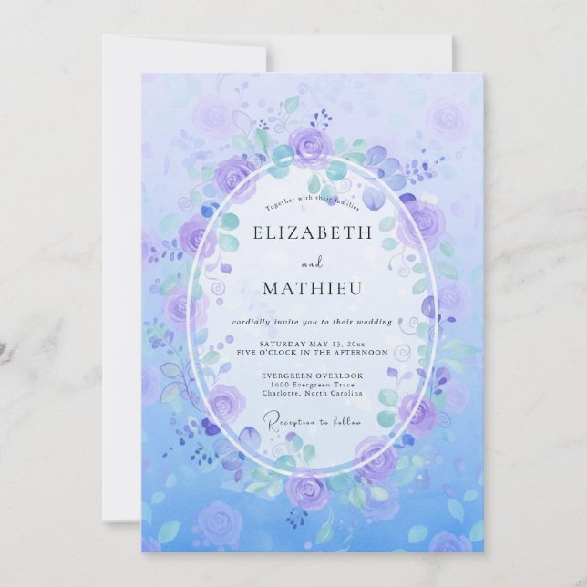 Invitation Couronne de mariage botanique violette et pervench (Devant)