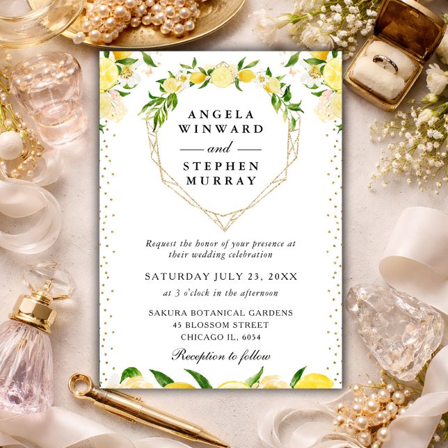 Invitation Couronne de mariage cur floral aux citrons (Créateur téléchargé)