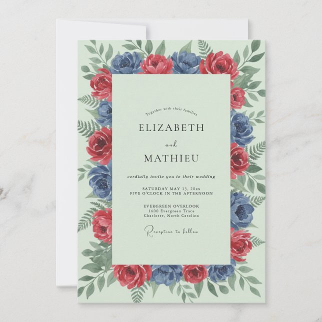 Invitation Couronne de mariage carmin cobalt (Devant)