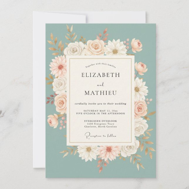 Invitation Couronne de mariage Celadon Daisy (Devant)