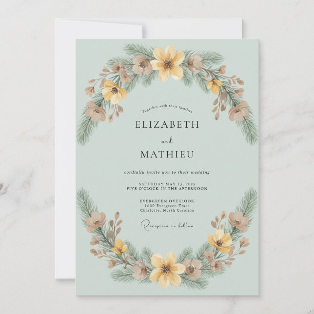 Invitation Couronne de mariage Celadon Gold (Devant)