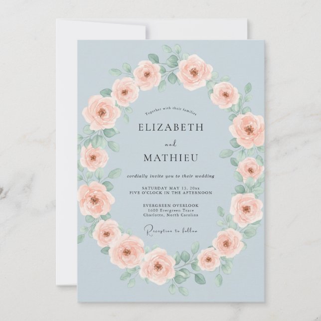 Invitation Couronne de mariage Celeste Blush (Devant)