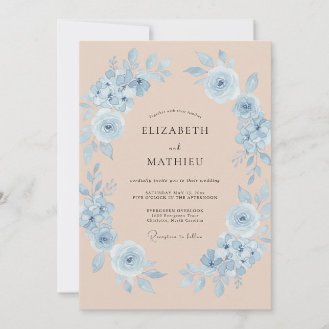 Invitation Couronne de mariage Champagne Bleuet (Devant)
